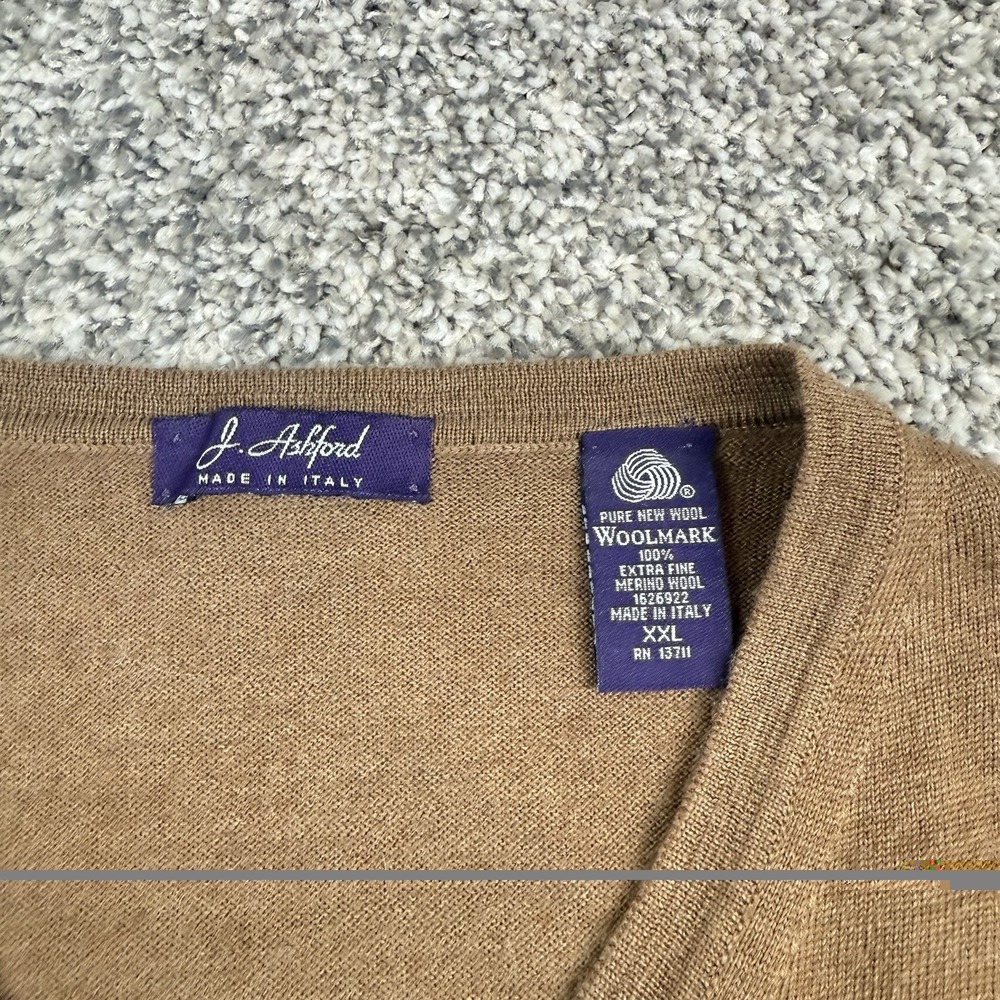 Vintage J.Ashford Sweater Vest 100% Merino Wool Mens XXL Brown Made In Italy - Picture 4 of 7